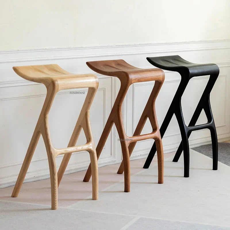 

Современный твердый барный стул в скандинавском стиле, деревянный стул, креативный обеденный стул, дизайнерский деревянный стул для отдыха, высокие ступни, мебель для столовой, WZ