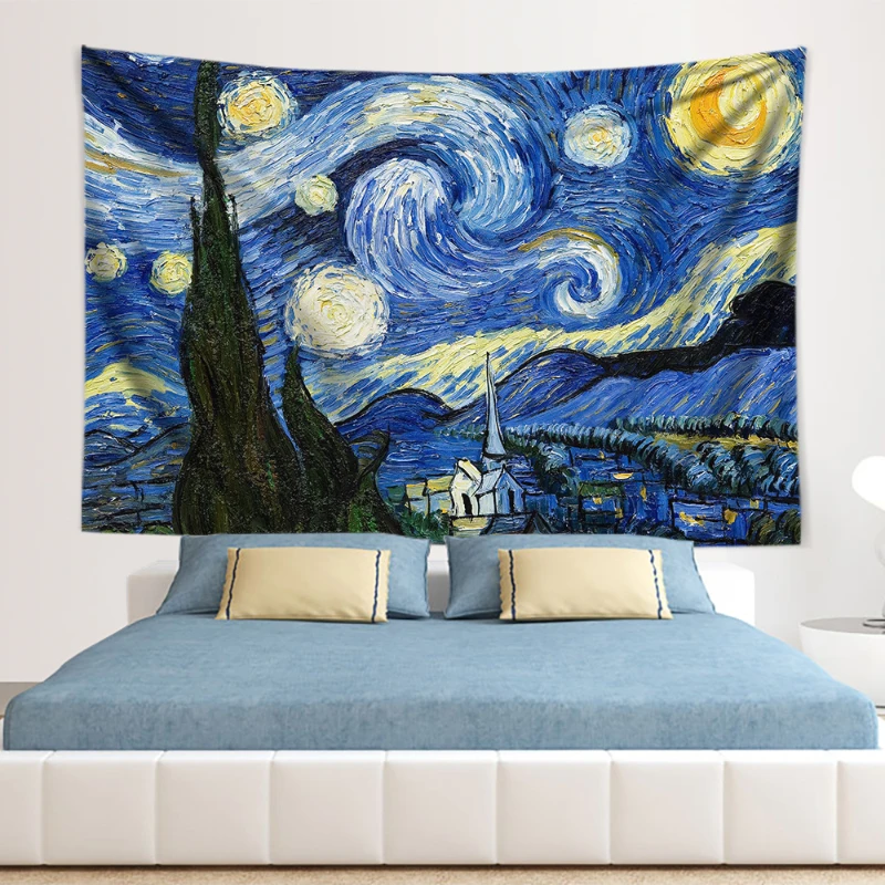 Klassische Van Gogh Ölgemälde Starry Nacht Geometrische Berühmte Print Wandbehang Abstrakte Landschaft Leinwand Poster Kunst Tapisserie Boh
