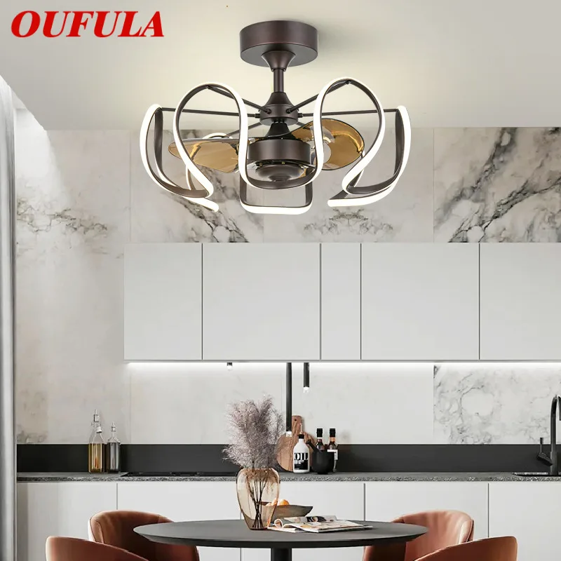 

OUFULA American Style Ceiling Fan Lamp Contemporary LED Vintage Remote Control For Home Living Room Bedroom With Light