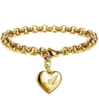 yw gairu stainless steel 26 alphabets bead friendship bracelet diy make gold plated bracelets bangle trendy woman jewelry 2022