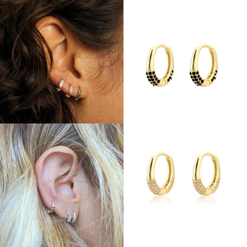 

Romantic White Black Crystals Zircon Gemstones Round Hoop Earrings for Women Wedding Piercing Earrings Jewelry Boucles Oreilles