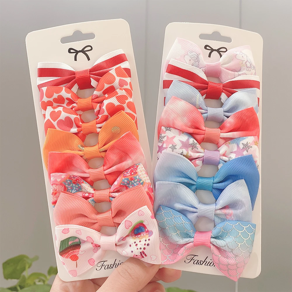 

8PCS/lot 2021 New Grosgrain Ribbon Hair Bows Clips Print Mini Bows For Children Girls Headwear Kids Hair Accessories Best Gifts