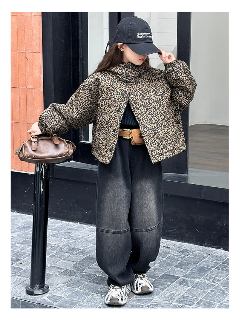 Хлопковая куртка с леопардовым принтом для девочек утепленное хлопковое теплое