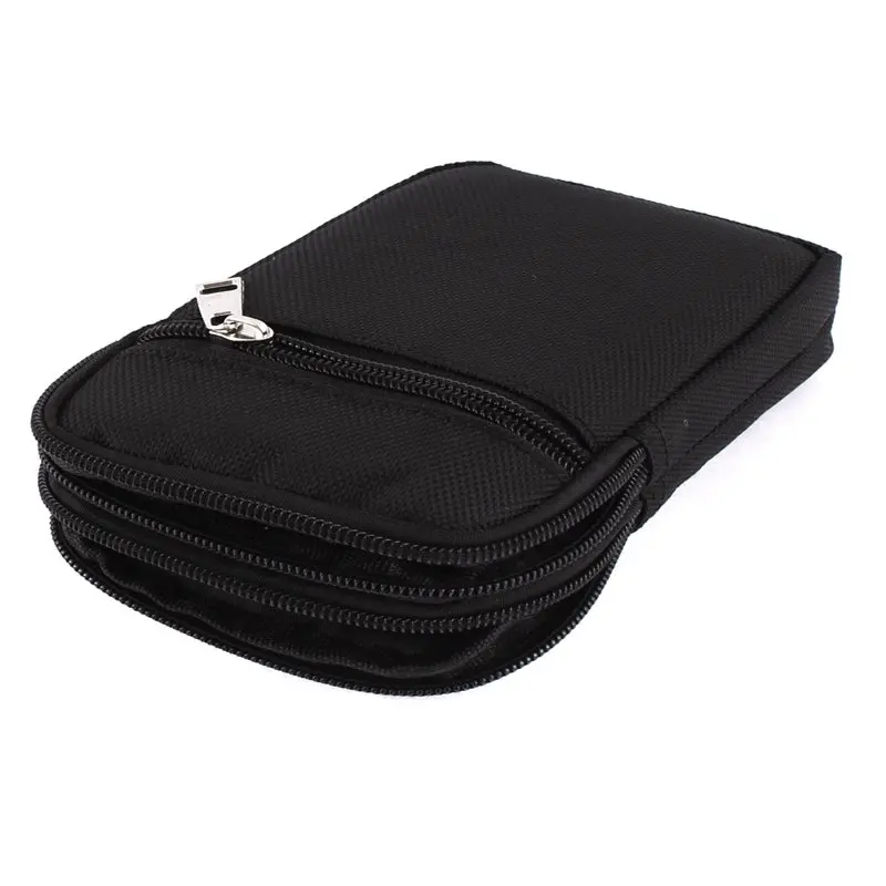 Men's Zippered Coin Phone Cards Holder Waist Belt Pack Bag Wallet Black