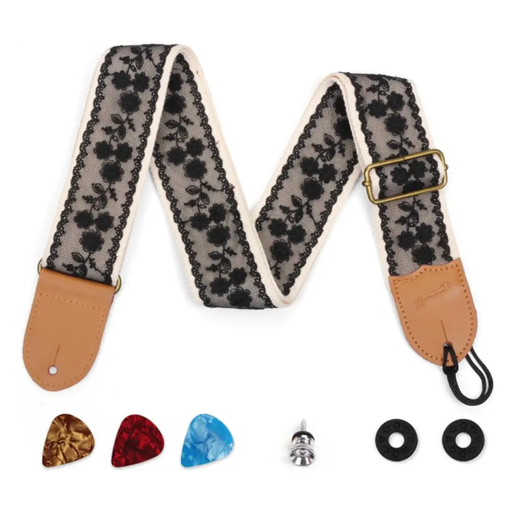 

Guitar Strap Vintage Lace Pattern Shoulder Belt With Picks Adjustable Universal For Bass Electric Acoustic Guitar Accessories