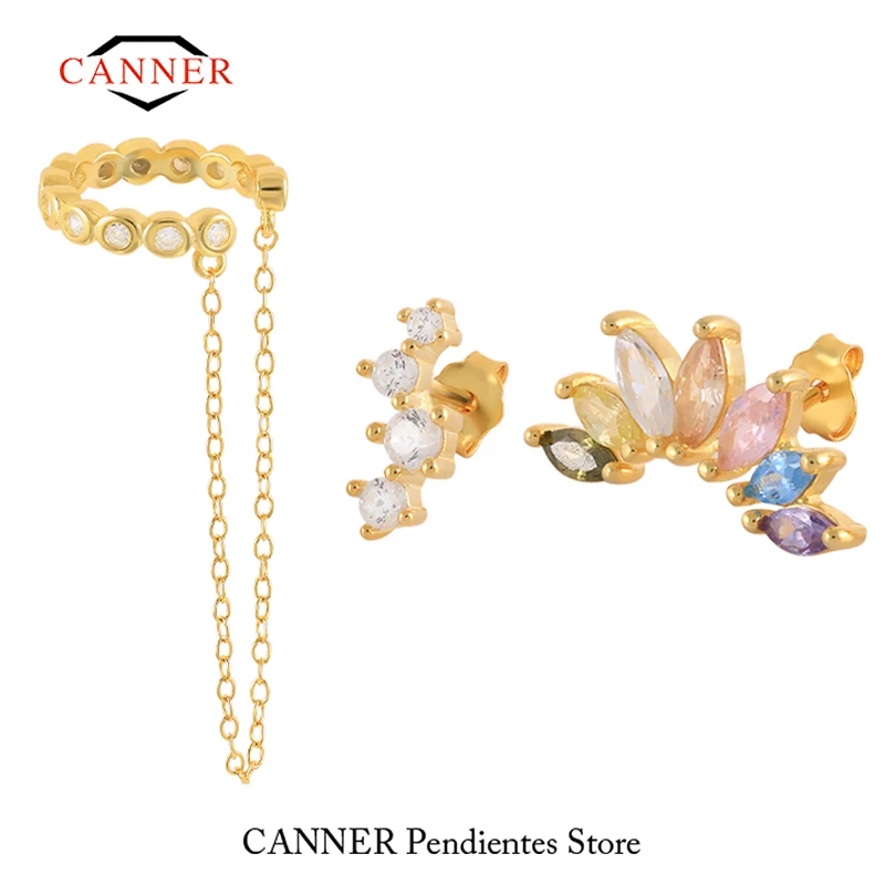 

CANNER Colorful Cubic Zirconia Gold Plated Copper Earrings Set Piercing Round Stud Earring For Women Fashion Jewelry Pendientes