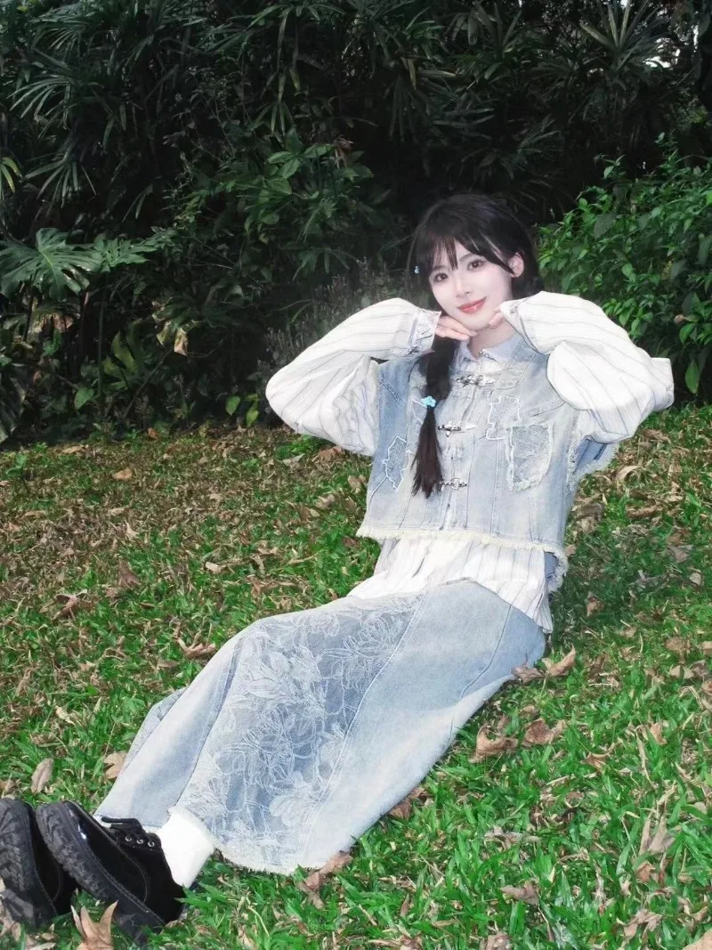 Miiiix Новый китайский стиль Instagram джинсовый Улучшенный жилет ханьфу Топ Женская