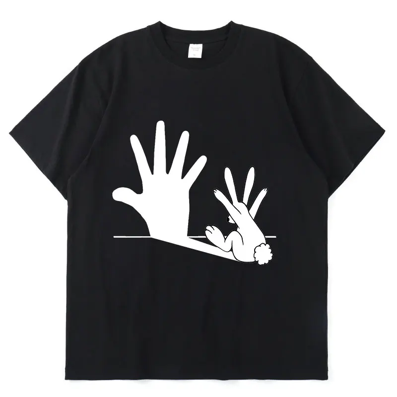 

Funny Rabbit Hand Shadow Print T-shirt Men Women Short Sleeves Summer Casual Fashion T-shirts Unisex Street Oversized T Shirts