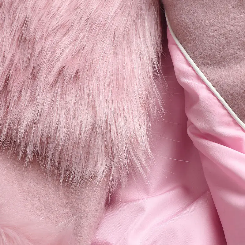 Clearance Runway Design Faux Fur Coat Winter Round Neck Pink Fur Pachwork Womens Jacket Coat Overcoat