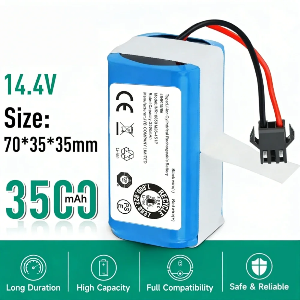 Фото Аккумулятор 14,4 В 3500 мАч для Venga RVC 3000 Kanga 990/1090/1790 Neatsvor x500 Eufy RoboVac 11s/30c №1