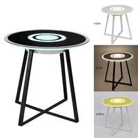 multi function smart large round coffee table touch screen tampered glass top matte black metal leg centre bedside coffee table