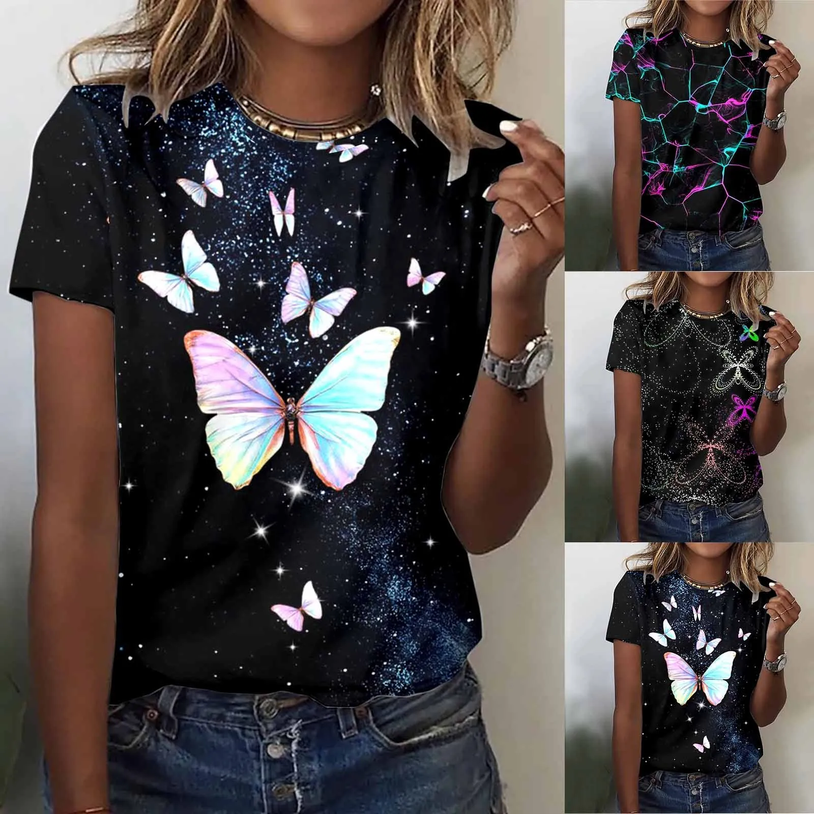 

Женская модная повседневная футболка с коротким рукавом и круглым вырезом, женская футболка с принтом, повседневные футболки для йоги, женс...