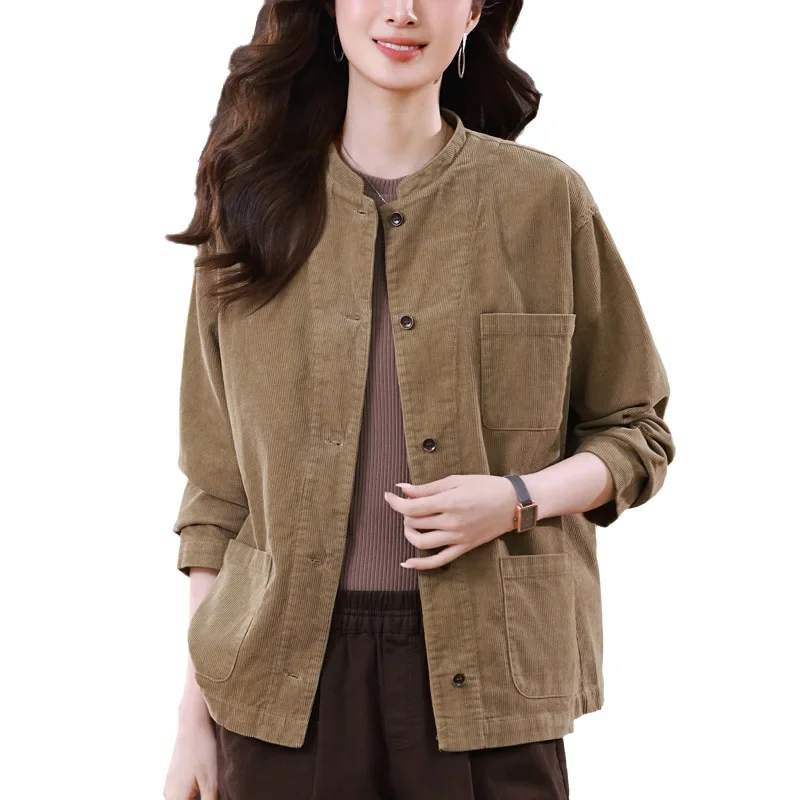 Вельветовая куртка женская укороченная весна-осень 2023 новый свободный крой