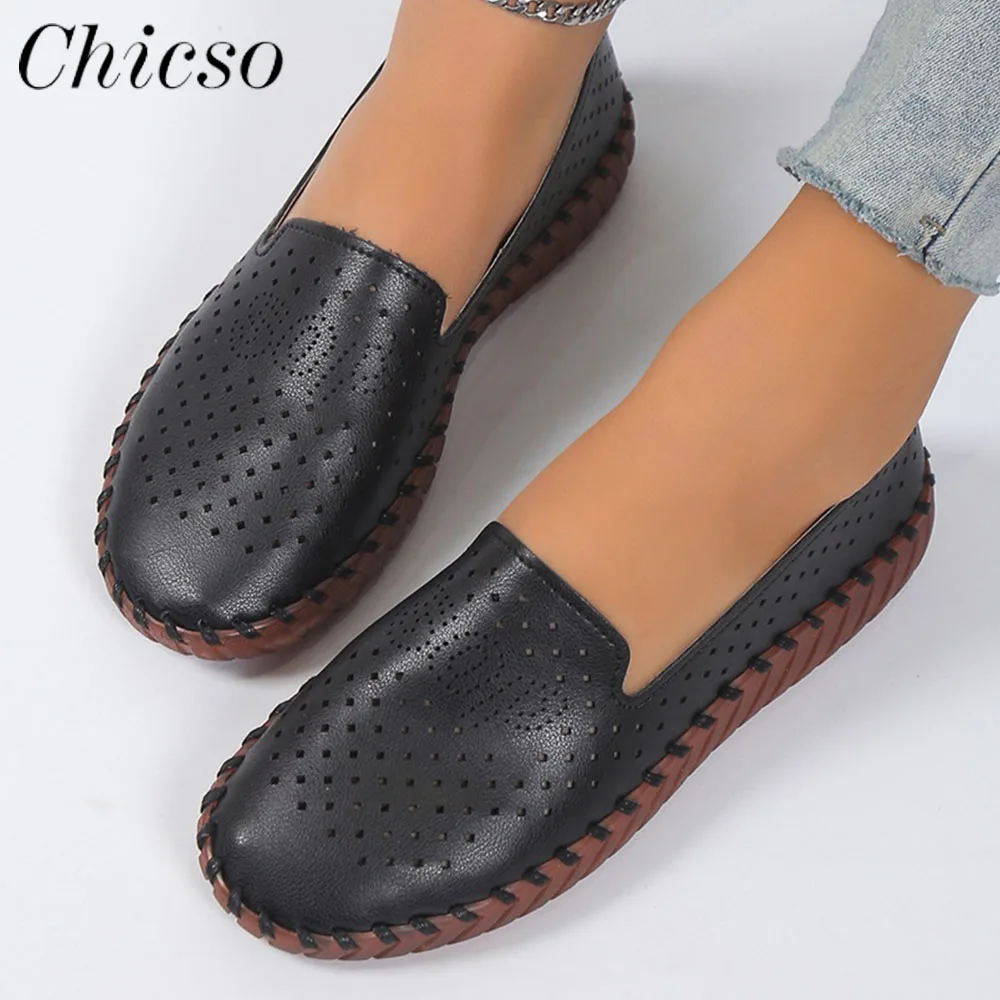 

Summer Loafers Women 2023 New Hollow Out Ladies Slip On Comfy Sneakers 35-43 Large-Sized Home Outdoor Walking Running Flats