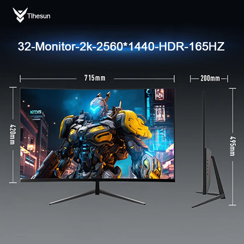 Игровой монитор 32 дюйма Tlhsun - 2k 165Гц разрешение 2560*1440 – экран компьютера 1 мс HDR HDMI/DP