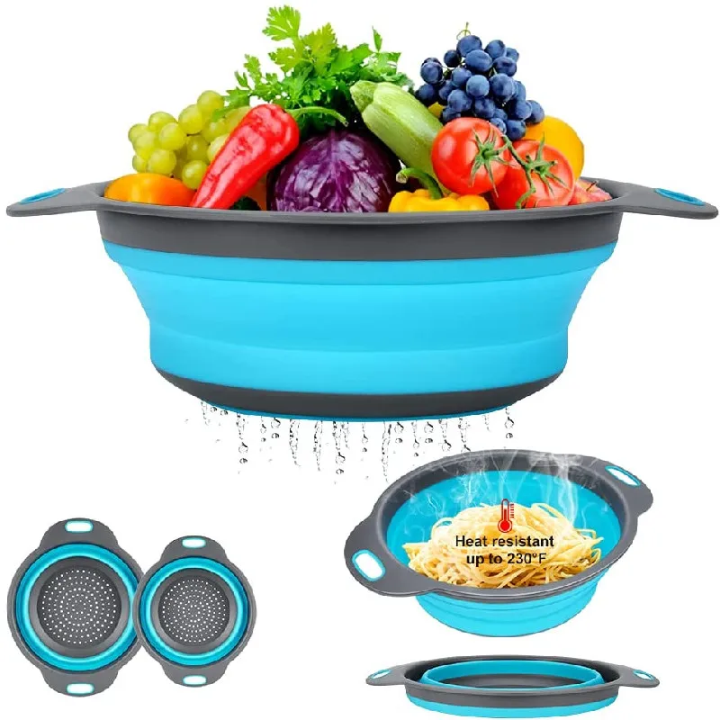 

Folding Silicone Drain Basket Fruit Vegetable Washing Basket Foldable Strainer Colander Collapsible Drainer Kitchen Storage Tool