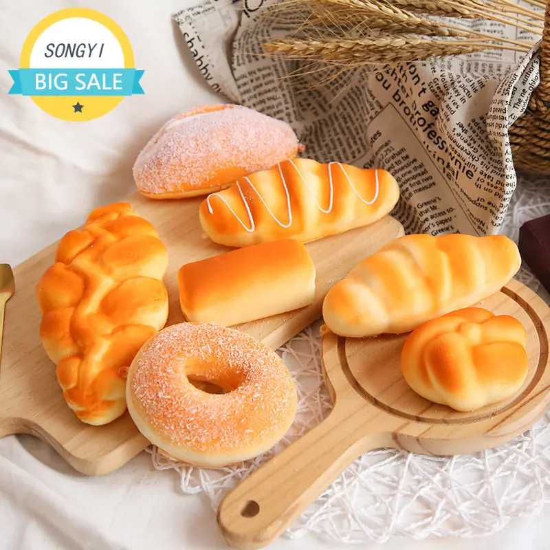 Creative Decompression Toys PU Squishy Food Simulation Bread Toast Donuts Slow Rising Squeeze Stress Relief Toys Shooting Props