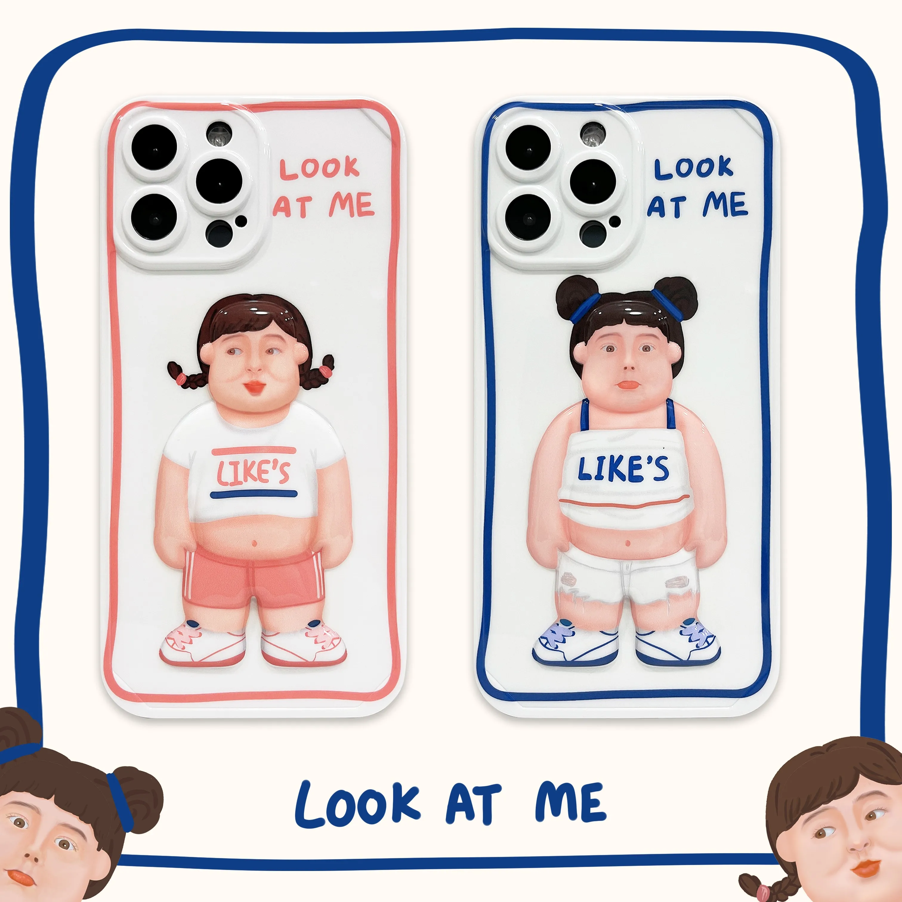 

3D Fashion Funny Girl Case For iPhone 11 12 13 Pro Max Mini 7 8 Plus XR X XS MAX Trend Creative Luxury INS Cute Cover