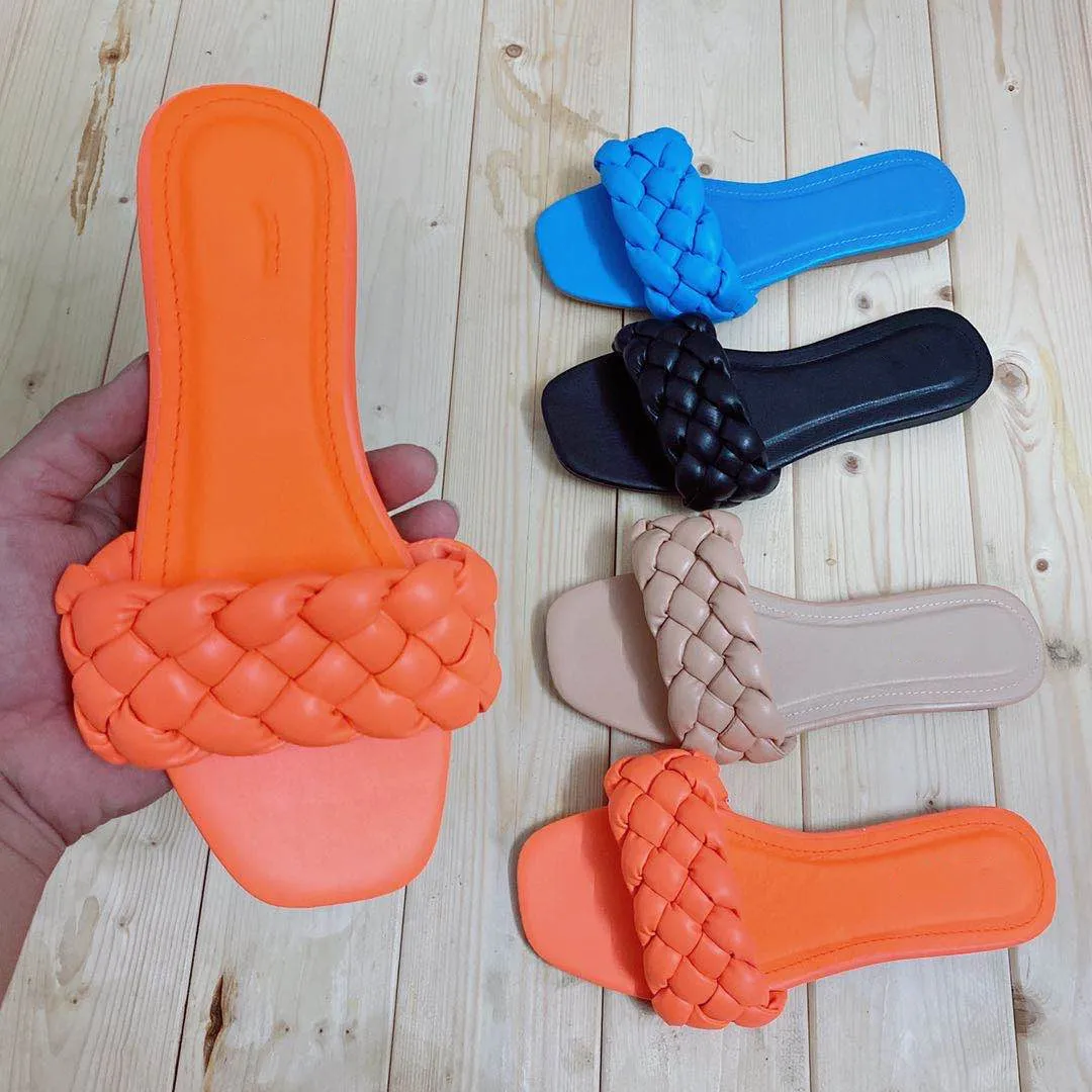 

Women Summer Slipper Shoes Flat Bottom Slides Outdoor Wear Slippers Woman Beach Shoes solid Leather Designer Slippers