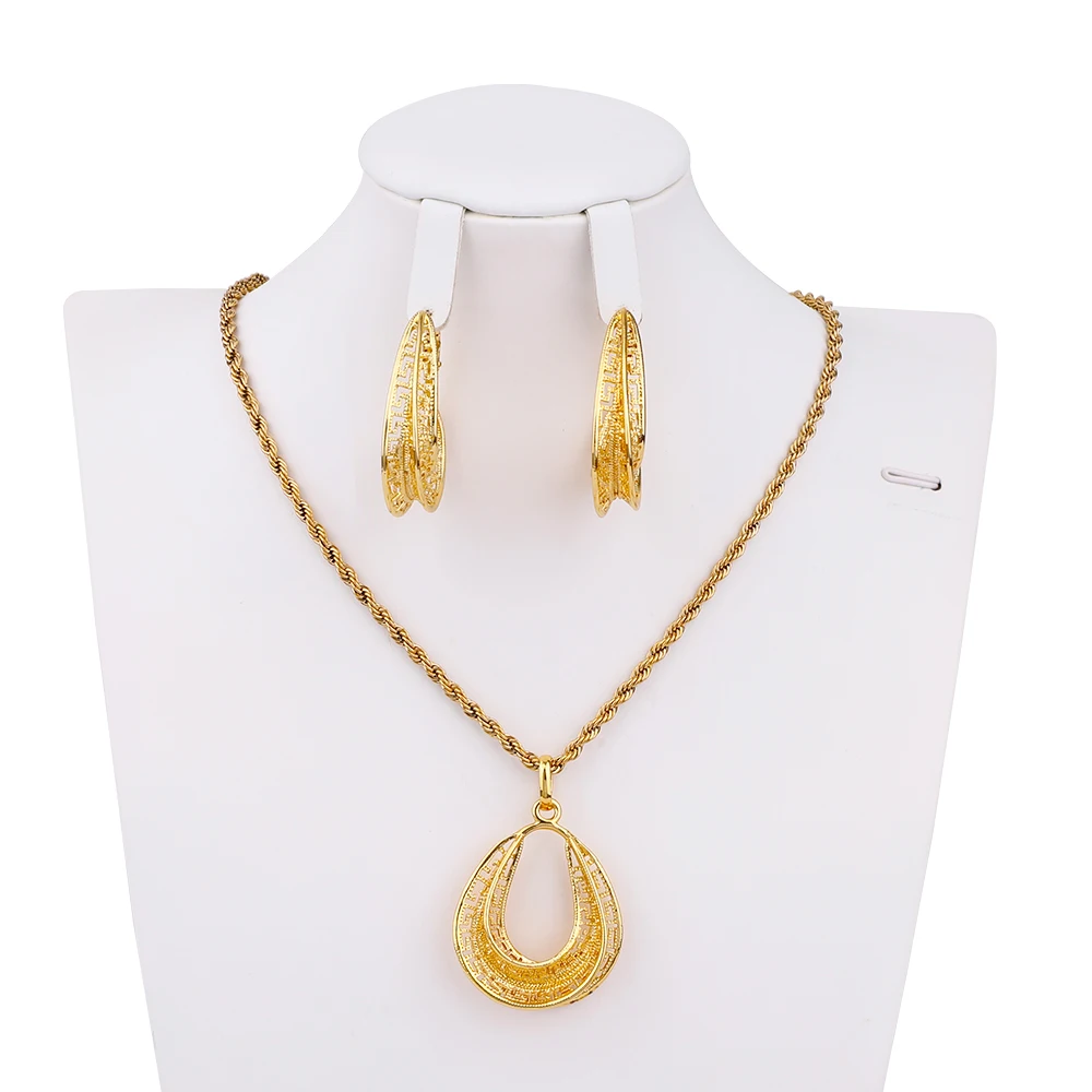 

Necklace Earrings Pendant Romantic Geometric Jewelry For Wedding Dubai Necklace Earring Set Banquet Fashion Classic Style