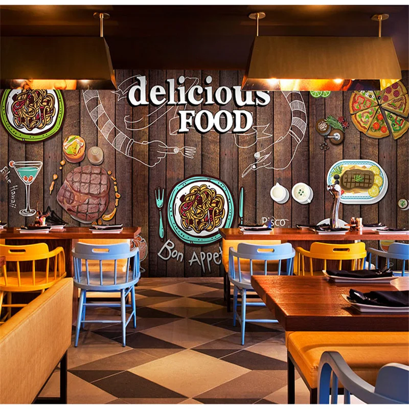 Западный ресторан спагетти стейк пицца столовая настенная 3D Бумага
