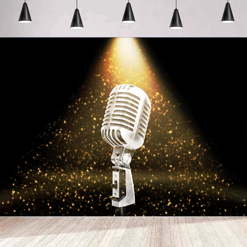 Фон для фотосъемки с микрофоном караоке блестящий черный DJ-этап 80-е 90-е