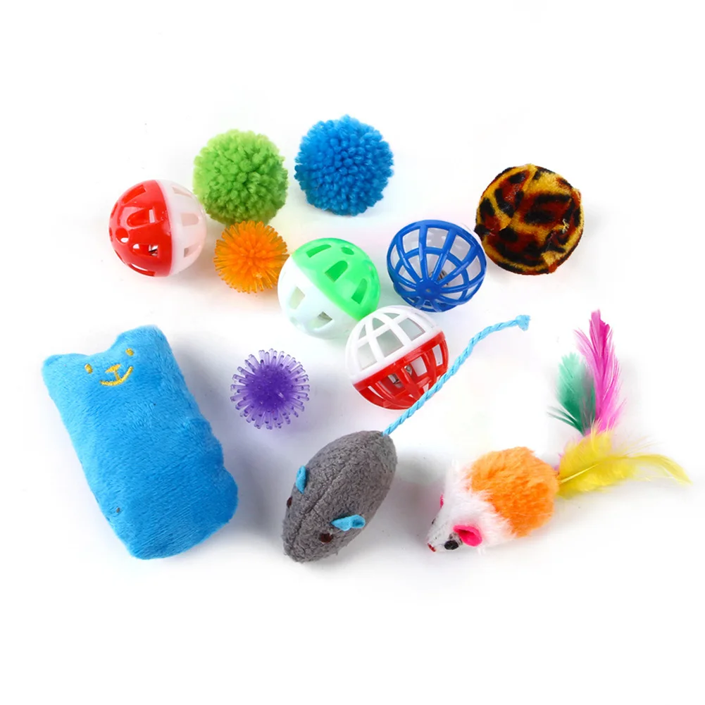 

12pcs/set Pet Toys Funny Plush Mouse Bell Ball Bite Resistant Pet Interactive Supplies Kitten Playing Ball Set
