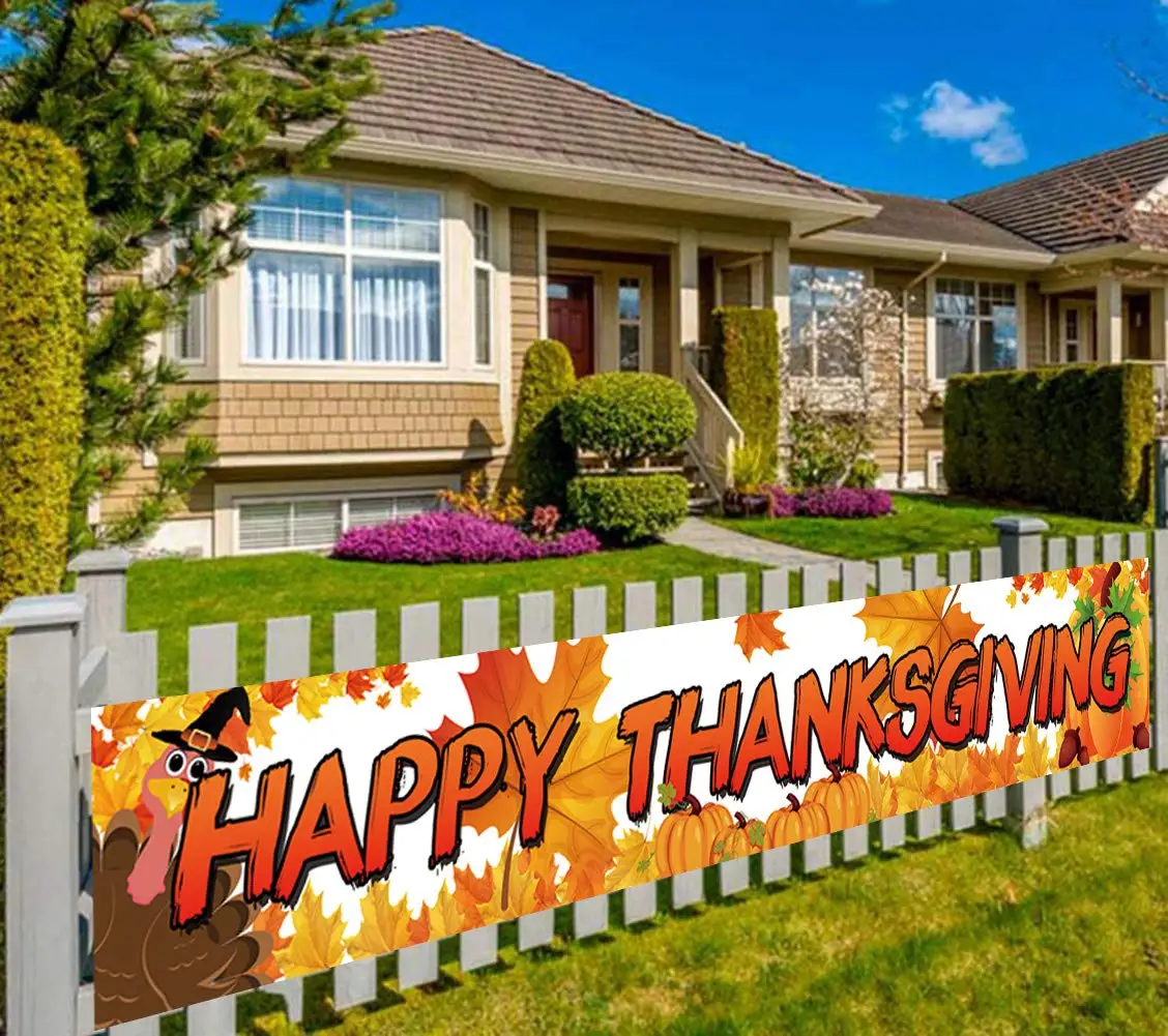 Happy Thanksgiving Banner Happy Fall Lawn Yard Sign Party Supplies Thanksgiving Day Decorations Indoor Outdoor Fence Porch Decor