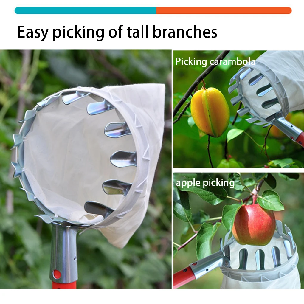 

Metal Fruit Picker with Pouch Orchard Adjustable High Tree Pear Catcher Gardening Farm Outdoor Picking Head 14cm