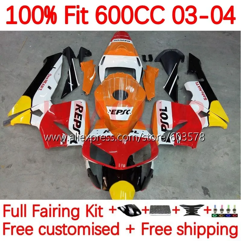 

Инъекция для HONDA CBR 600RR 600F5 CBR600F5 CBR 600 RR F5 CBR600RR 2003 2004 CBR600 RR 03 04 обтекатель OEM 143No.0 Repsol Orange