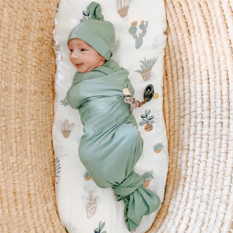 

Swaddle Blanket Wrap Muslin Hat Gloves for Baby Boy Girl 0-6M 3PCS Breathable Comfort Cotton Sleep Sack Newborn Bedding