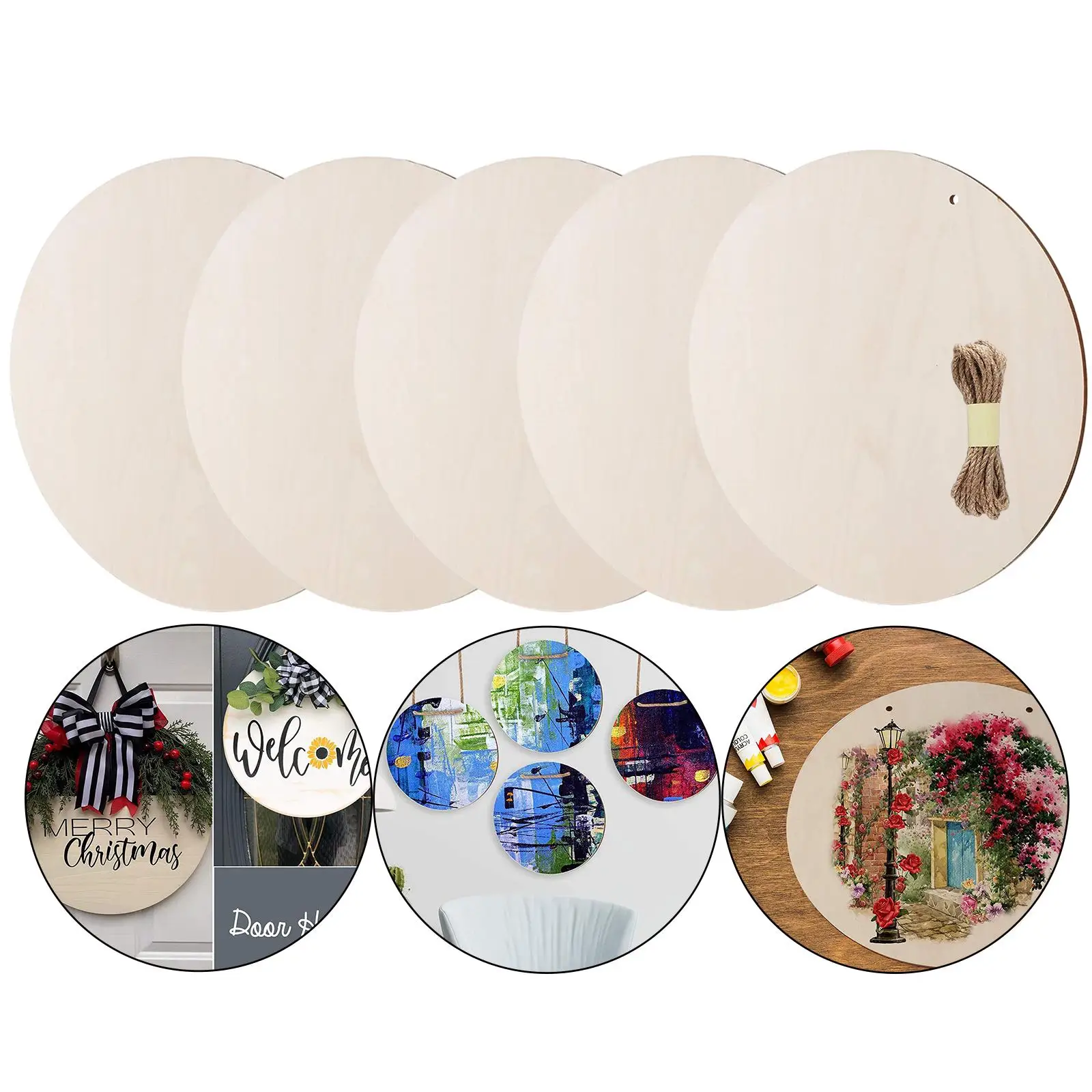 

5x Unfinished Wooden Pieces Blank Wood Slices Wooden Cutouts for DIY Home