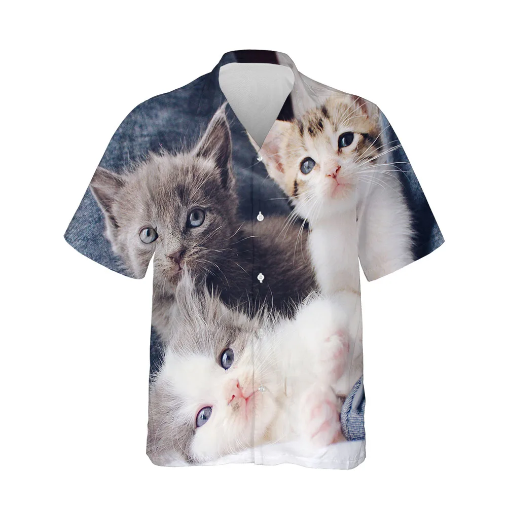 Jumeast 2022 New Hawaiian 3D Men's Summer Beach Short Sleeve Shirt Streetwear Kitten Collection Trend Shirt Print Clothing