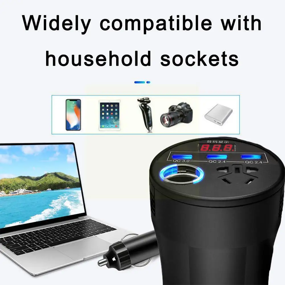 

Car Power Inverter 24V 12v 220v 120W Led Display 3 Cigarette 220 12 QC3.0 Automotiva Ports V Lighter Fonte USB V Inversor A0D6