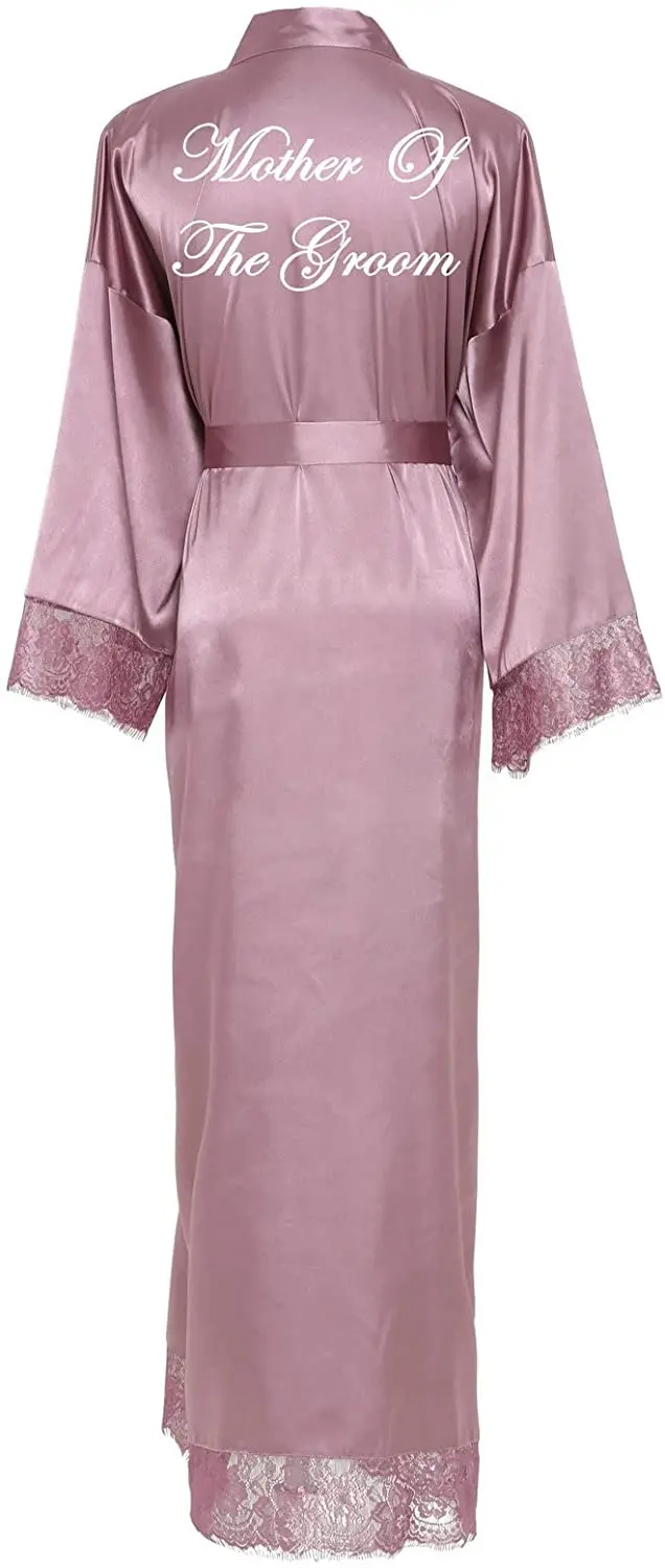 Long Satin Robe for Women Bride and Bridesmaid Robes Team Bride Dressing Robe for Wedding Party Bridal Robes with Lace Mauve