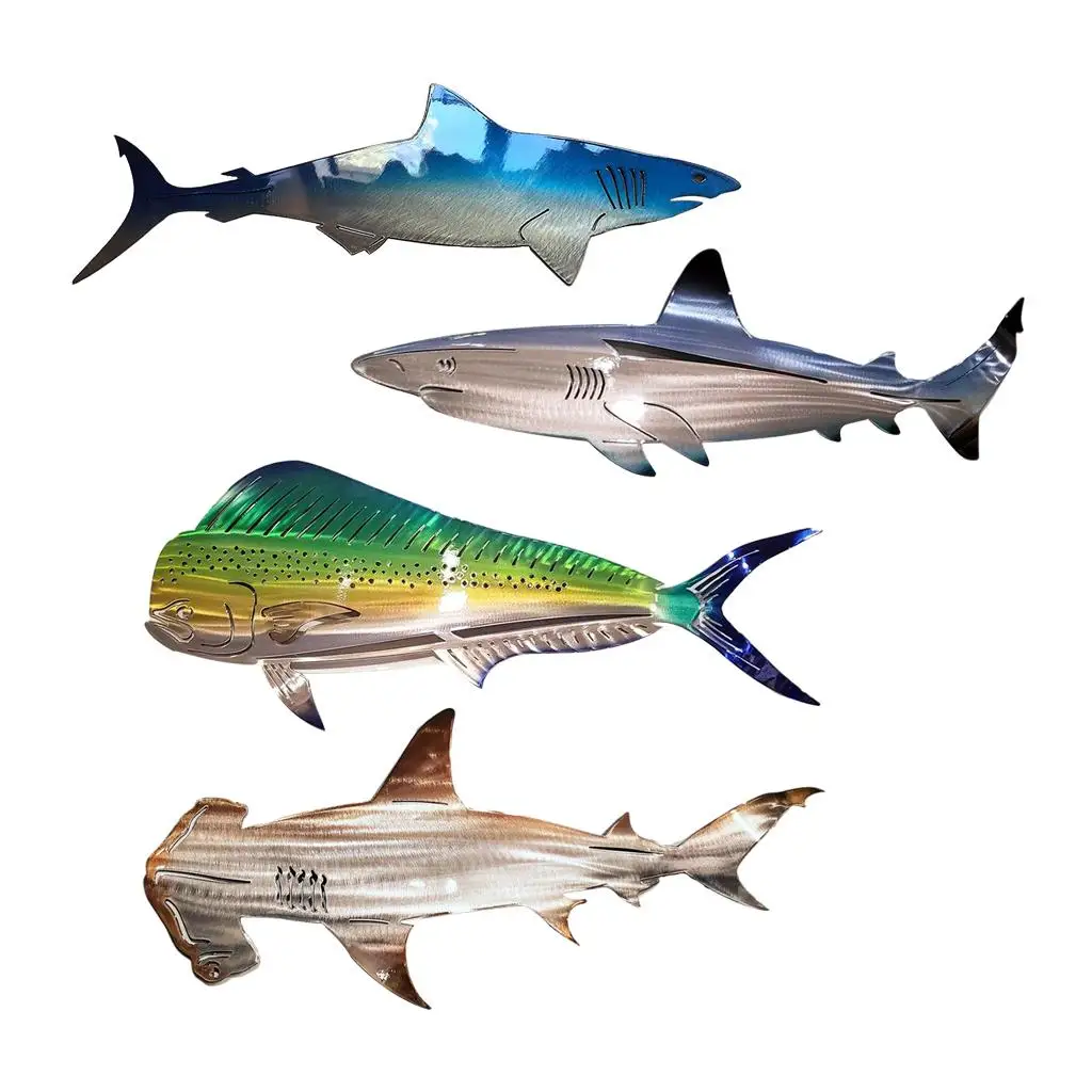 

Set of 4 Metal Shark Wall Decor Art Hanging Sculpture Living Room Fence