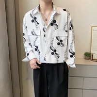 summer flower shirt men fashion pocket print casual shirt men korean style loose long sleeve shirt mens dress shirt m 2xl