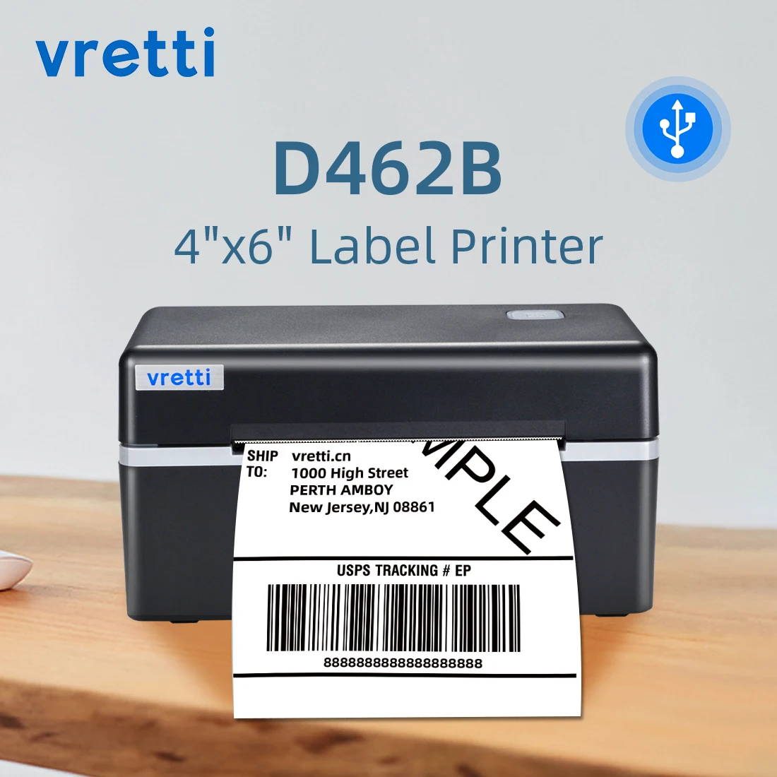 Vretti D4602B 4 Inch Shipping Label Barcode Printer 26mm To 118mm Thermal Printer USB Port Printer support IOS/Android For Shop