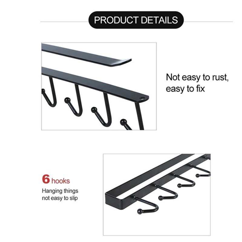 6 hooks iron shelf storage clothes hanging racks kitchen organizer cabinet glass mug holder rack home cup hanger free global shipping