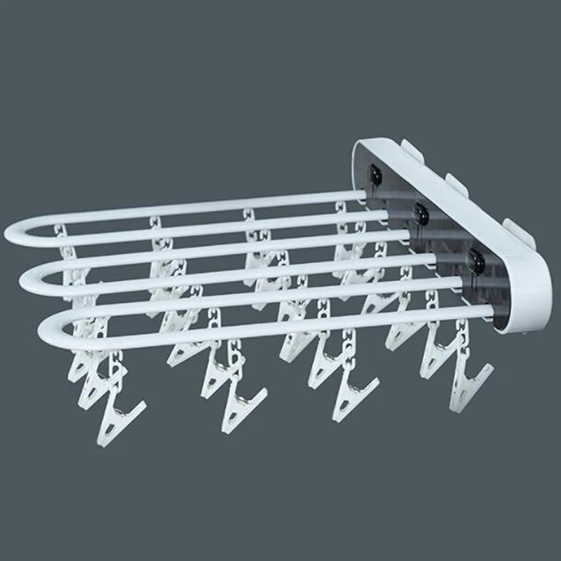 

Multifunctional Drying Rack Socks Underwear Laundry Storage Multi-clip Wall-mounted Artifact Balcony Folding Hanging Rack