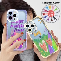 hand painted phone case for iphone 13 12 mini 11 pro max xs x xr 7 8 plus se 2020 2022 transparent soft tpu flower cover coque