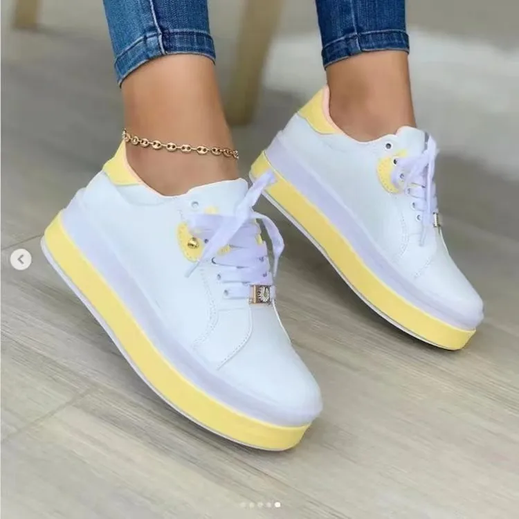 Casual Sneakers Women's 2022 Fashion Plus Size 43 Ladies Casual Vulcanized Shoes Lace Up Thick Sole Sneakers Women's Shoes