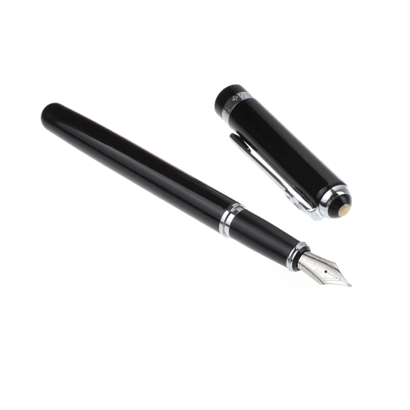Duke Luxury Smooth Black and Silver Clip Metal Fountain Pen 0.5mm Inking Pens for Writing Free Shipping Sudent School Supplies