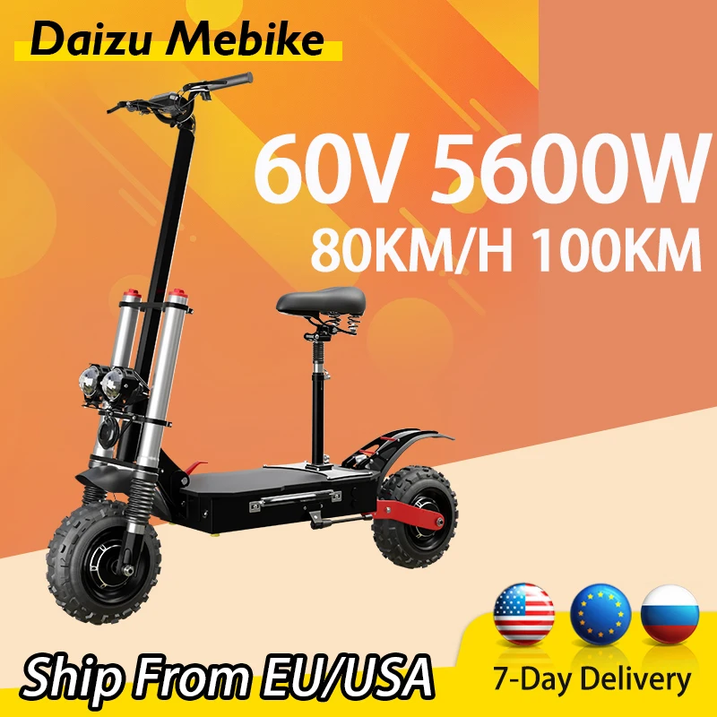 

11inch Wheel Electric Scooter with 90-100km 5600W Powerful Range Dual Engine Drive 80km/h E Scooter 30AH Battery High Speed