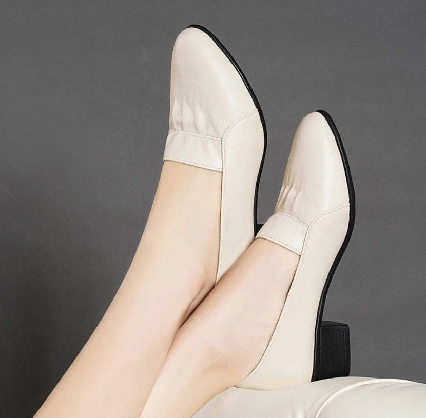 

Женские туфли на низком каблуке, повседневные рабочие кожаные туфли на мягкой подошве, на толстом каблуке, весна-лето 2022