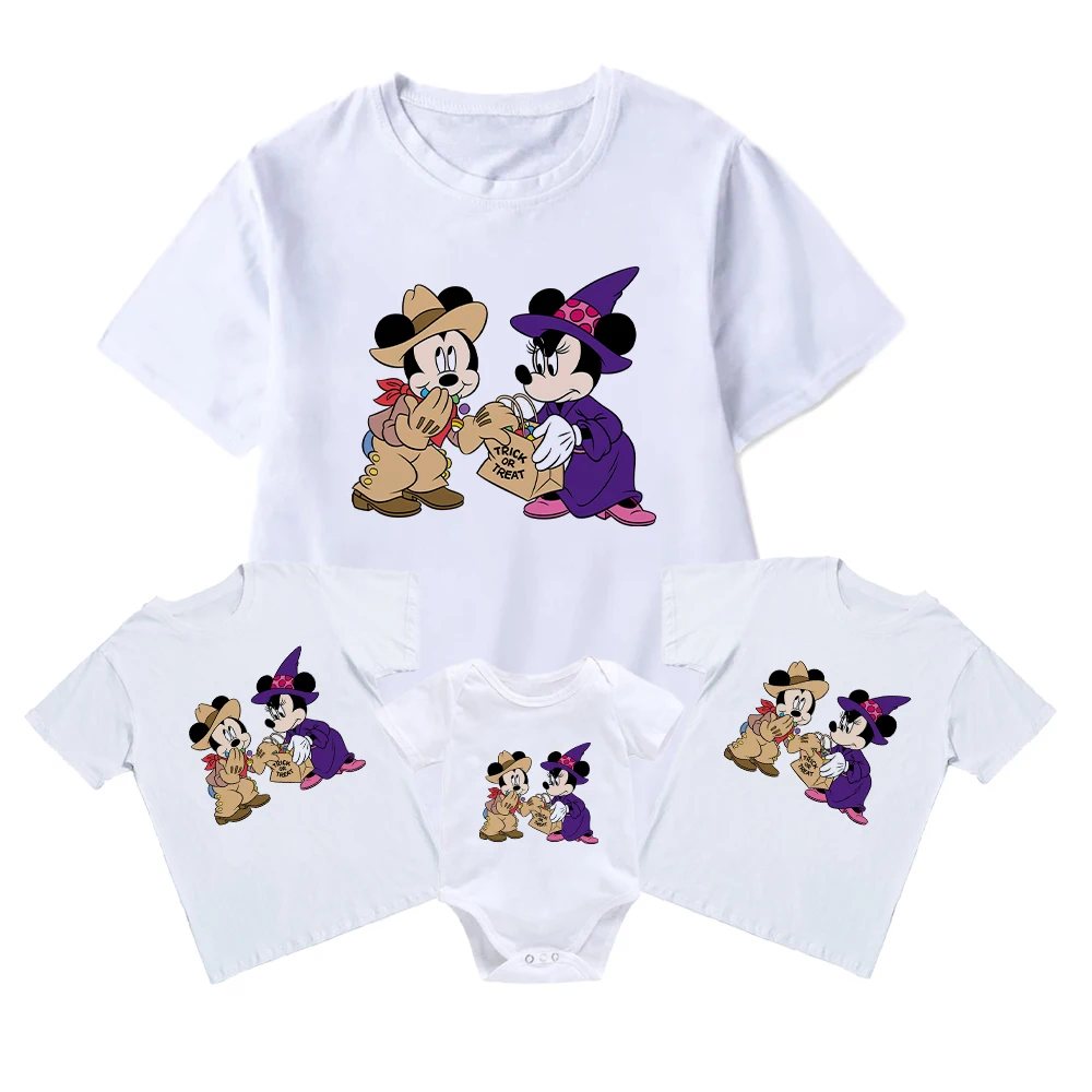 

Disney Mickey Minnie Witch Dress Up Print Family Look T-Shirt Halloween Style Mother Kids T Shirt Trick Or Treat Fashion Clothes