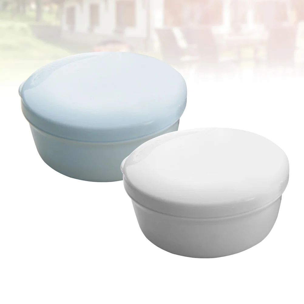 

2pcs Household Soap Boxes Round Plastic Soap Holder Soap Dish with Lid and Draining Plate for Home Dorm