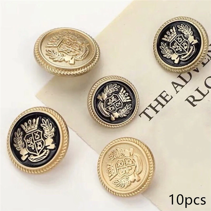 10pcs British College Style Suit Buttons Crown Pattern Golden Coat Jacket Buttons Sewing Accessories Handmade DIY Shirt Buttons