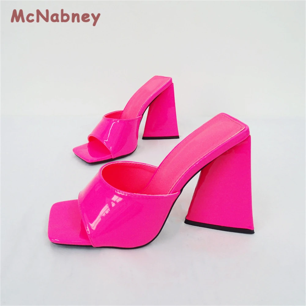 11cm Heels Summer High Heeled Slippers Women Triangle Thick Heel Slippers Sexy Square Toe Thick Heel Open-Toe Pumps Sandals