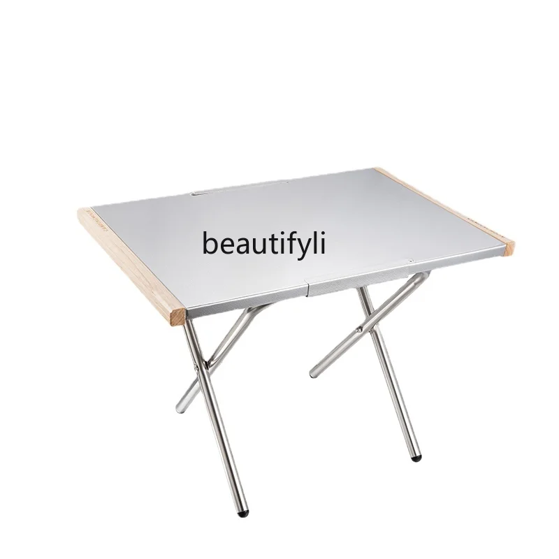 

zqPortable Small Steel Table Folding Table Tea Making Picnic Barbecue Table Camping Cooking Table Easy Storage